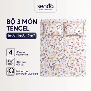 Bộ ga gối 3 món Lụa Tencel Sen Đá Home Bedding cao cấp họa tiết, set 2 vỏ gối, 1 ga giường bo chun 1m6 1m8 2m 2m2