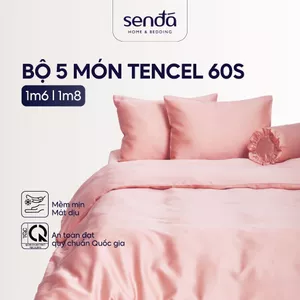 Bộ chăn ga gối 5 món Lụa Tencel Sen Đá Home Bedding cao cấp trơn màu, Set drap giường nệm 1m6 1m8 Lyocell Satin 60S