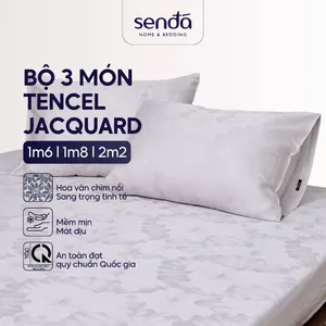 Bộ ga gối 3 món Lụa Tencel Jacquard vân gấm Sen Đá Home Bedding cao cấp, set 2 vỏ gối, 1 ga giường bo chun 1m6 1m8 2m2