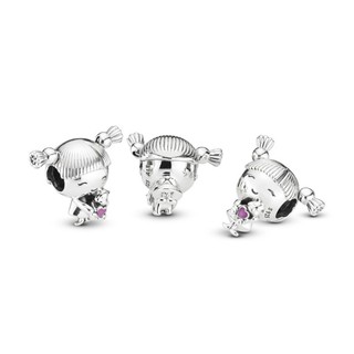 Charm Bạc Pandora Bé Gái Ôm Gấu Bông Hồng