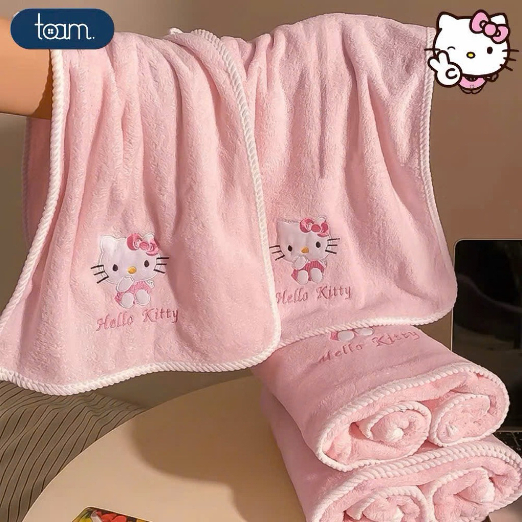 Bộ 2 Khăn Tắm Kitty Cao Cấp Vải Mềm Mịn, Thấm Hút Tốt  Dễ Thương Cho Bé & Gia Đình