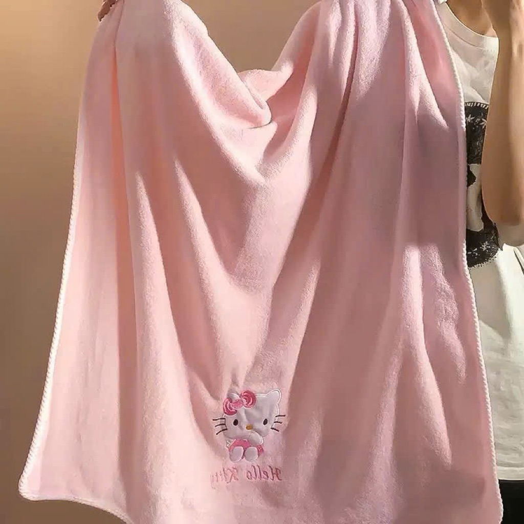 Bộ 2 Khăn Tắm Kitty Cao Cấp Vải Mềm Mịn, Thấm Hút Tốt  Dễ Thương Cho Bé & Gia Đình