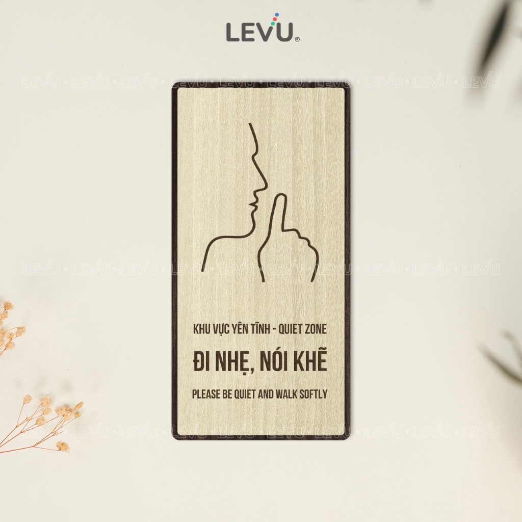 Bảng gỗ thông báo khu vực yên tĩnh "Quiet Zone" đi nhẹ nói khẽ trang trí phòng BG82
