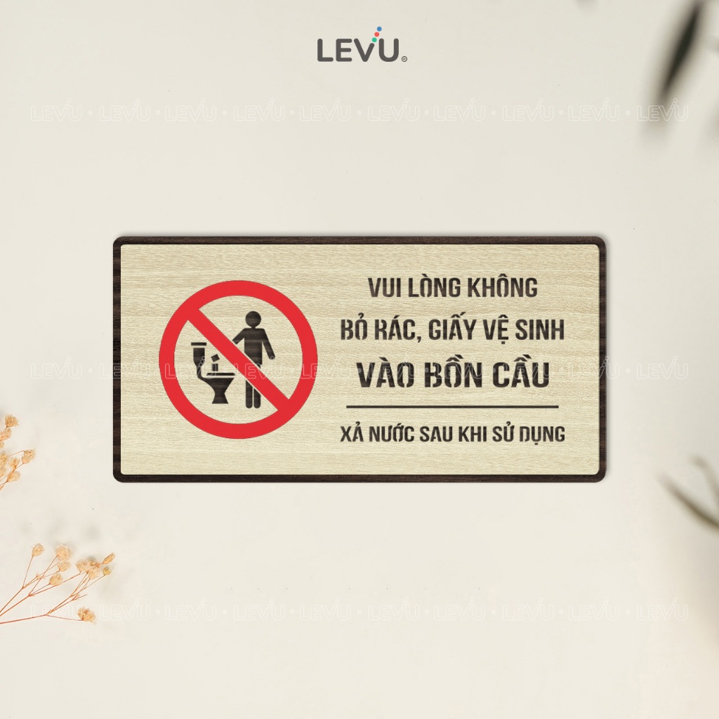 Bảng gỗ thông báo vui lòng không bỏ giấy vào bồn cầu giữ vệ sinh chung BG84