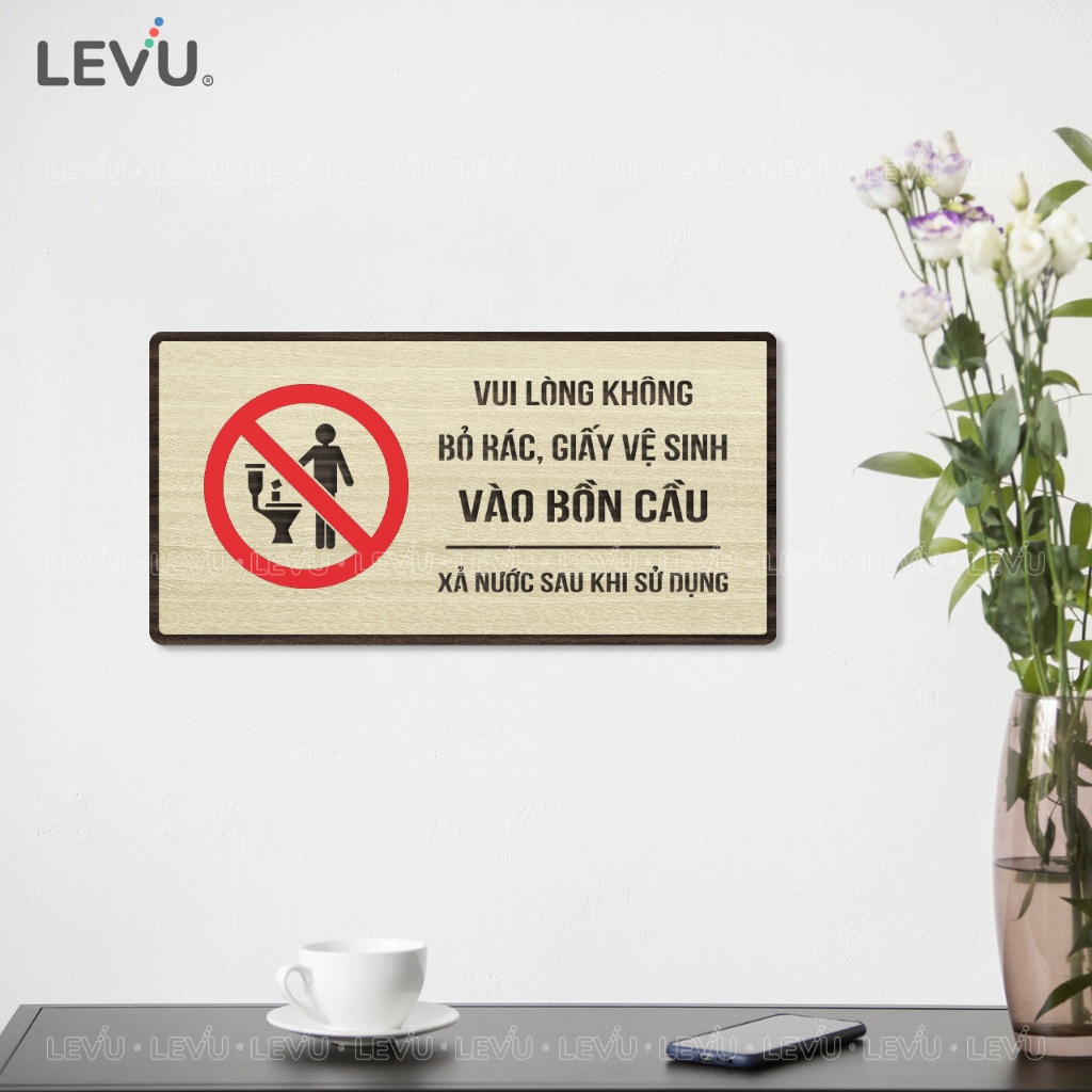Bảng gỗ thông báo vui lòng không bỏ giấy vào bồn cầu giữ vệ sinh chung BG84