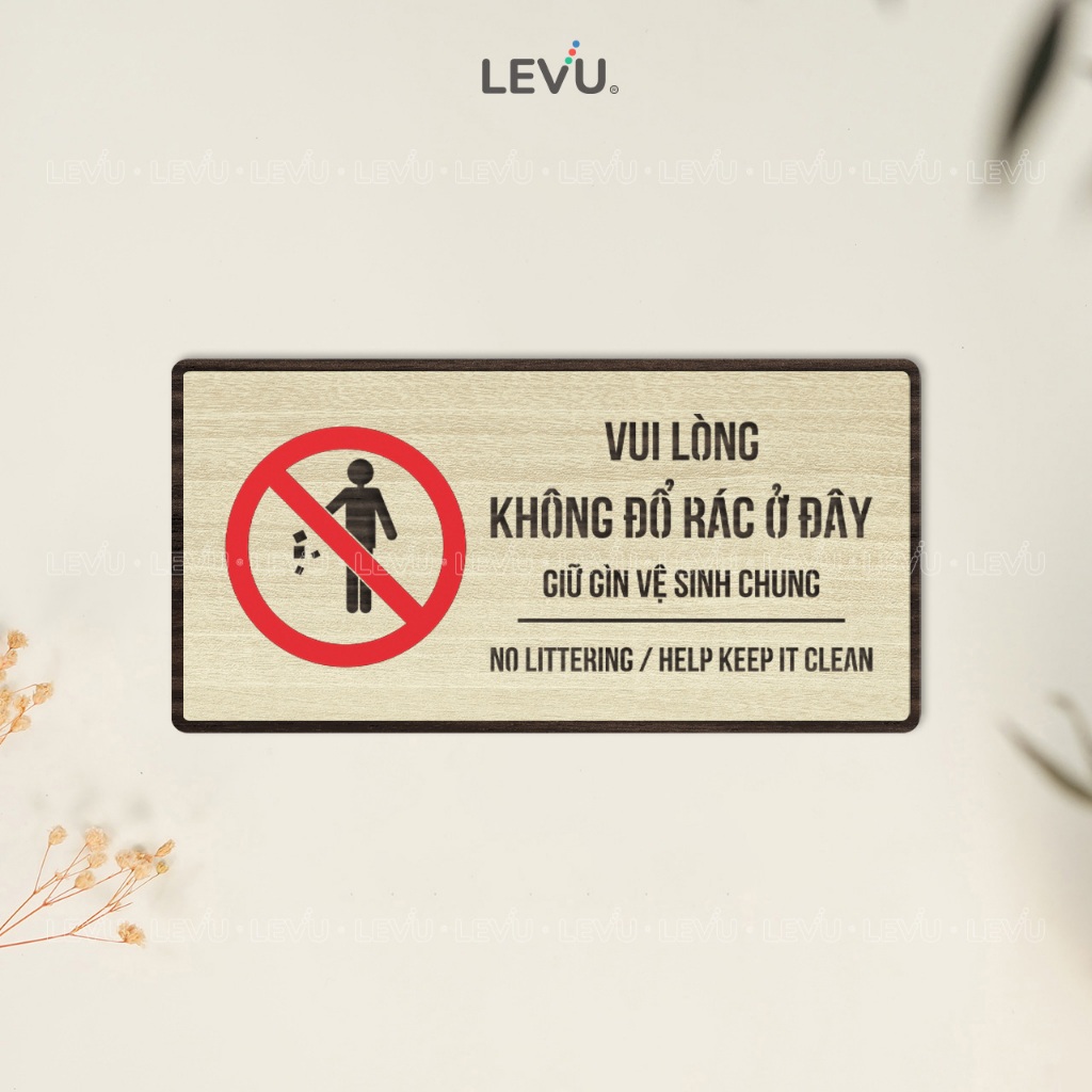 Bảng gỗ thông báo vui lòng không đổ rác ở đây trang trí khu vực cấm đổ rác BG85