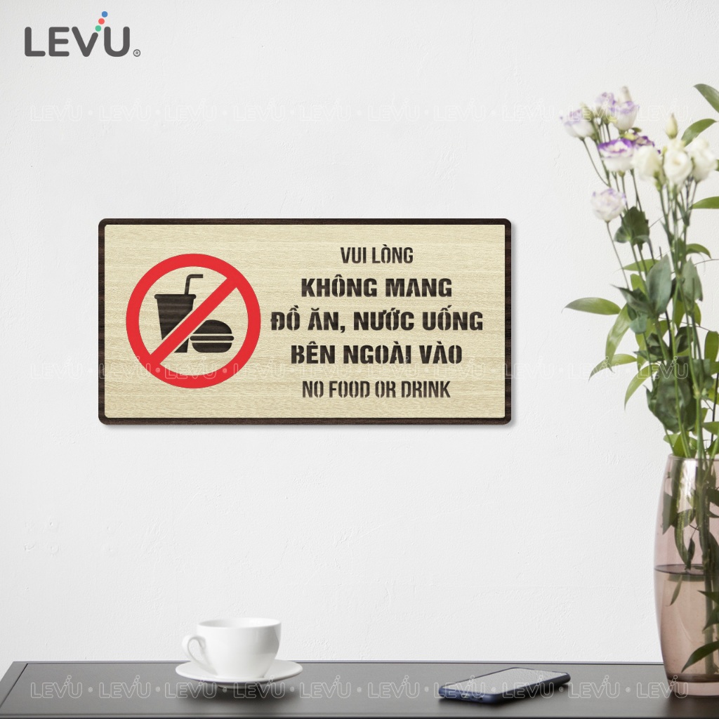 Bảng gỗ thông báo vui lòng không mang đồ ăn thức uống bên ngoài vào BG87 trang trí quán