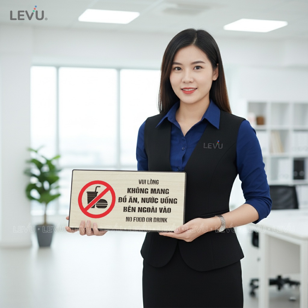 Bảng gỗ thông báo vui lòng không mang đồ ăn thức uống bên ngoài vào BG87 trang trí quán
