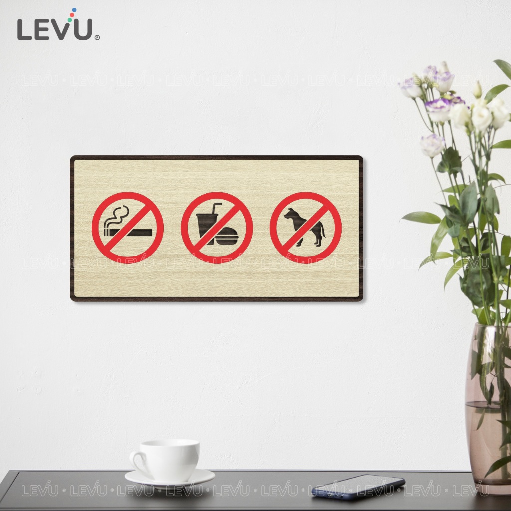 Bảng gỗ cảnh báo tổng hợp (no smoking, cấm đồ ăn, cấm thú cưng) BG88 trang trí quán