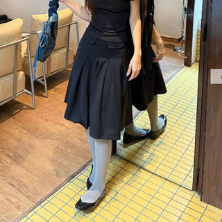 𝐊𝐫𝐢𝐱𝐢 𝐒𝐤𝐢𝐫𝐭 - Chân váy lửng nữ xếp ly màu đen thiết kế túi hộp nhien.official NCV00009