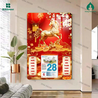 Đốc Lịch 2026 Treo Tường Mã đáo thành công Khung Ảnh Tráng Gương Mica Pha Lê Cao Cấp