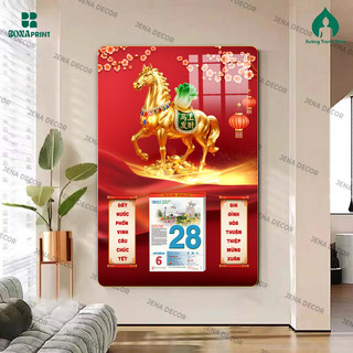 Đốc Lịch 2026 Treo Tường Mã đáo thành công Khung Ảnh Tráng Gương Mica Pha Lê Cao Cấp