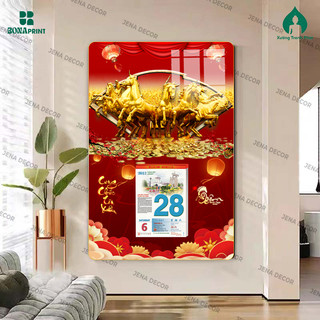 Đốc Lịch 2026 Treo Tường Mã đáo thành công Khung Ảnh Tráng Gương Mica Pha Lê Cao Cấp