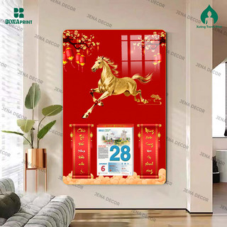 Đốc Lịch 2026 Treo Tường Mã đáo thành công Khung Ảnh Tráng Gương Mica Pha Lê Cao Cấp