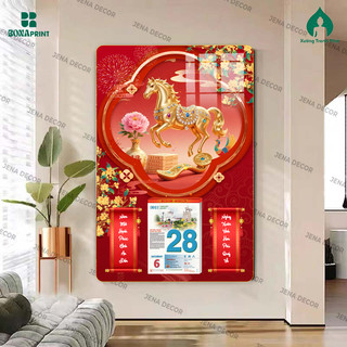 Đốc Lịch 2026 Treo Tường Mã đáo thành công Khung Ảnh Tráng Gương Mica Pha Lê Cao Cấp