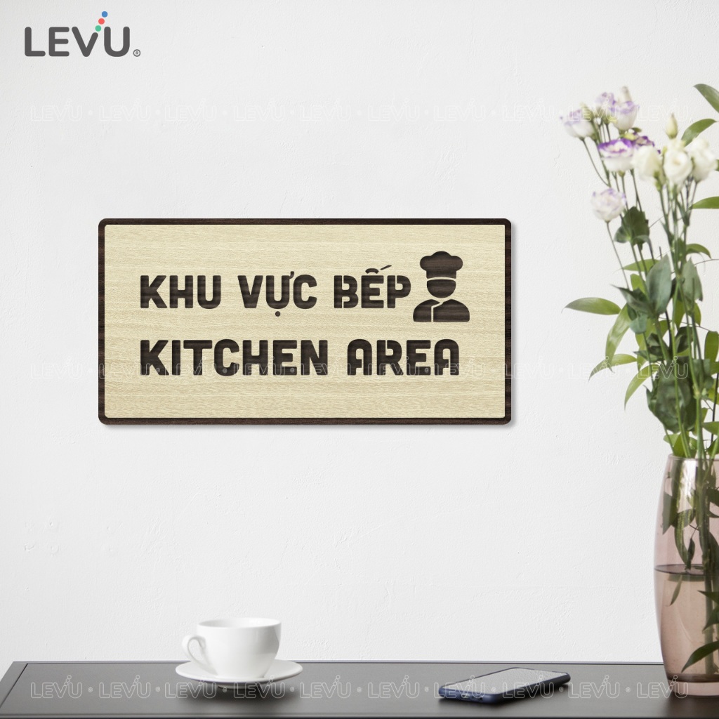 Bảng gỗ trang trí khu vực bếp "Kitchen Area" BG94 decor nhà hàng