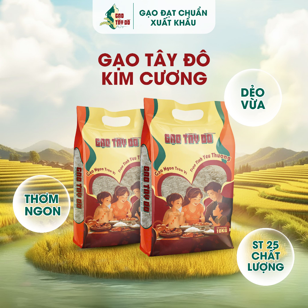 [ST2] Gạo ST25 Tây Đô Kim Cương 2kg - Gạo Thơm Dẻo, Cơm Mềm Ráo Tơi Xốp