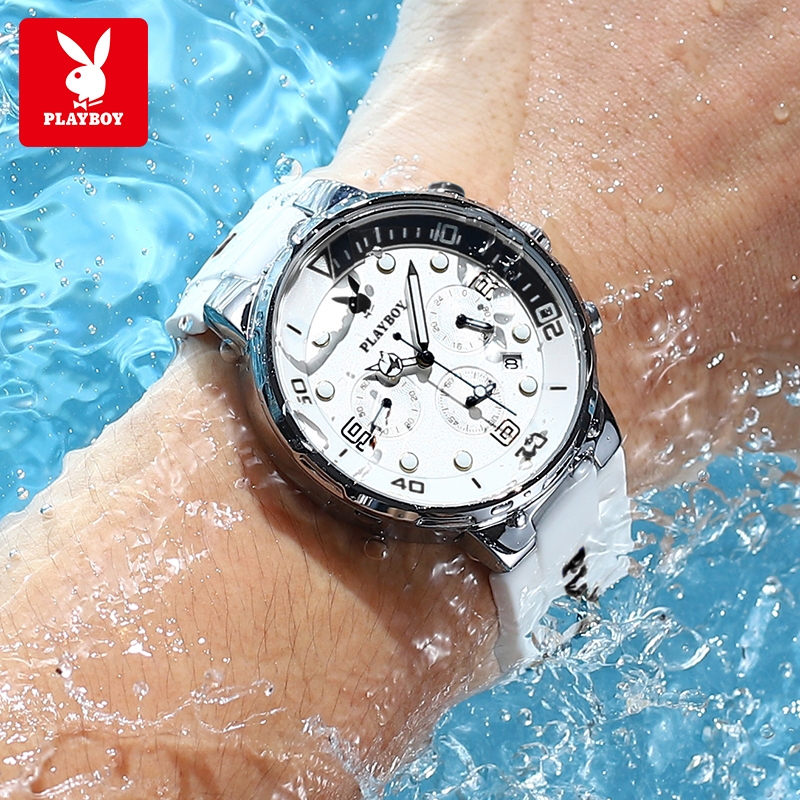 PLAYBOY Đồng hồ Nam thạch anh chính hãng dạ quang chống nước có lịch và chức năng chronograph 3036