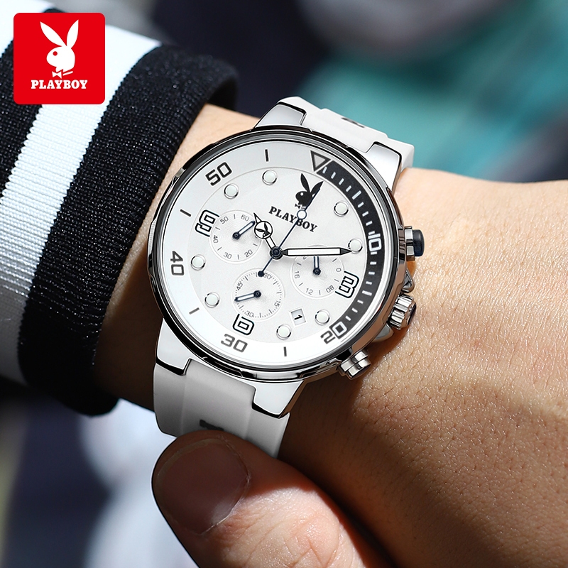 PLAYBOY Đồng hồ Nam thạch anh chính hãng dạ quang chống nước có lịch và chức năng chronograph 3036