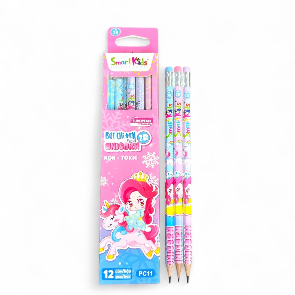 Bút chì 2b học sinh cấp 1 cao cấp họa tiết Unicorn Smartkids PC11 thân lục giác dễ cầm nắm