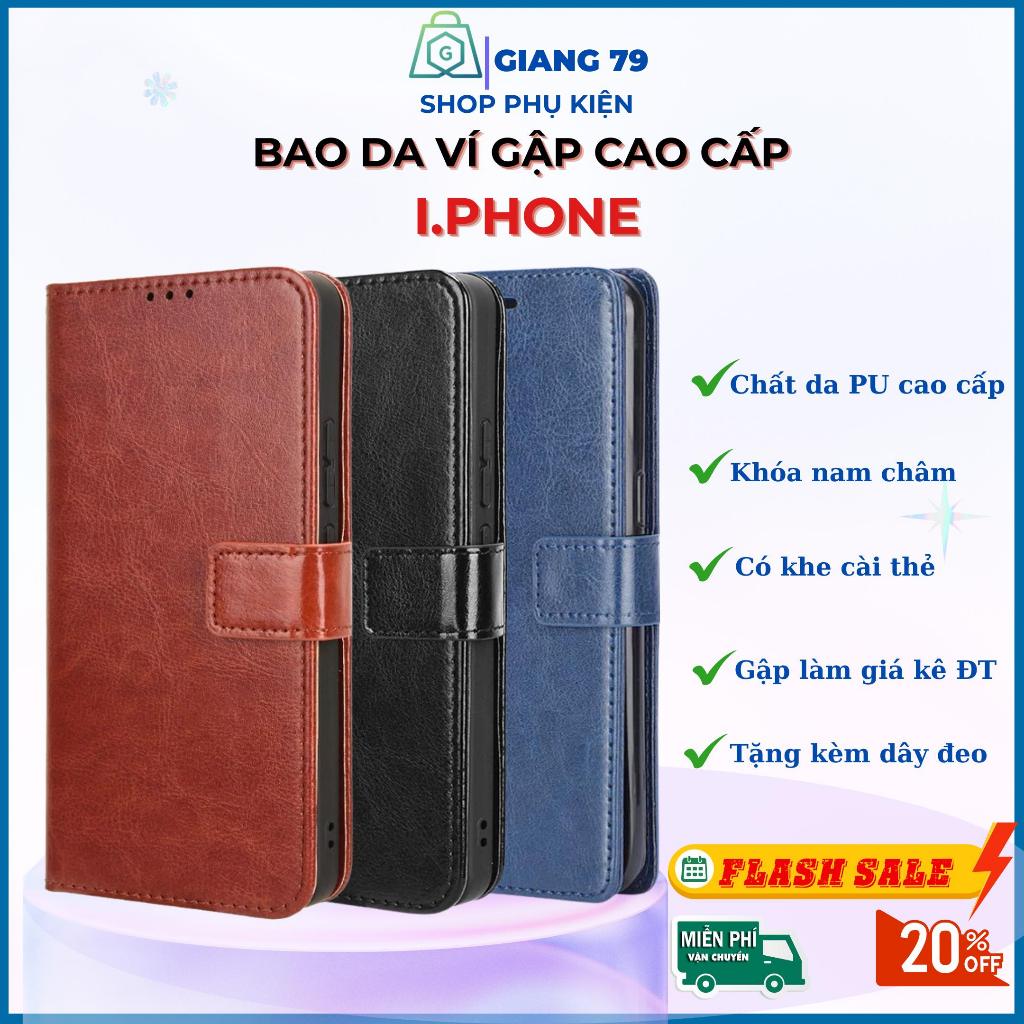 Ốp Lưng Bao Da Ví Gập IPHONE Các Đời Máy/ Hai Mặt Chất Lượng Cao, Khóa Nam Châm,Sang trọng,Tiện Dụng