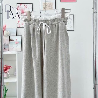 Quần dài nữ dáng suông vải thun co giãn cạp trắng mới