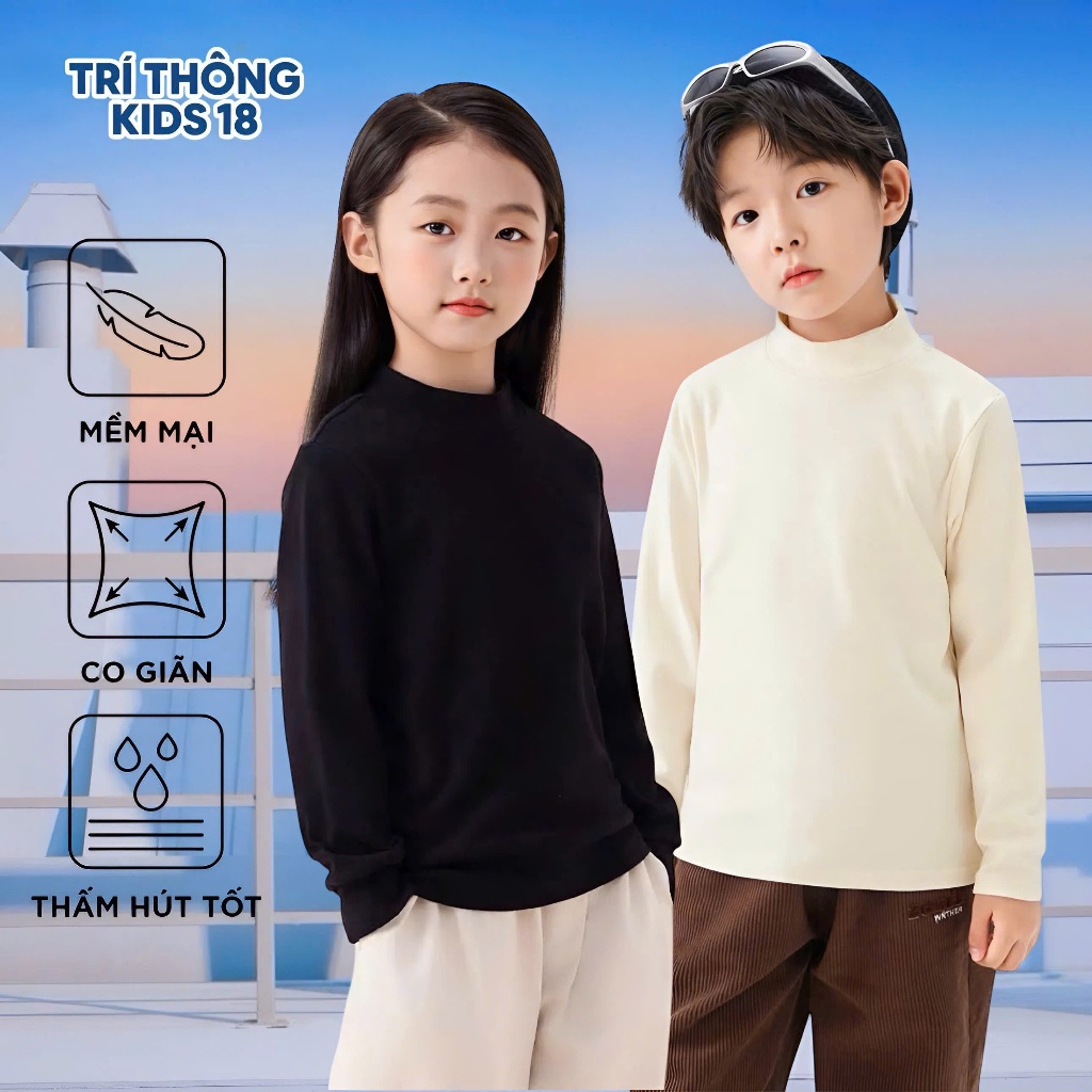 Áo giữ nhiệt bé trai bé gái 15-46kg cho bé từ 4-14 tuổi. Chất liệu Tăm lông thỏ mềm mịn, co giãn, ấm áp mùa đông