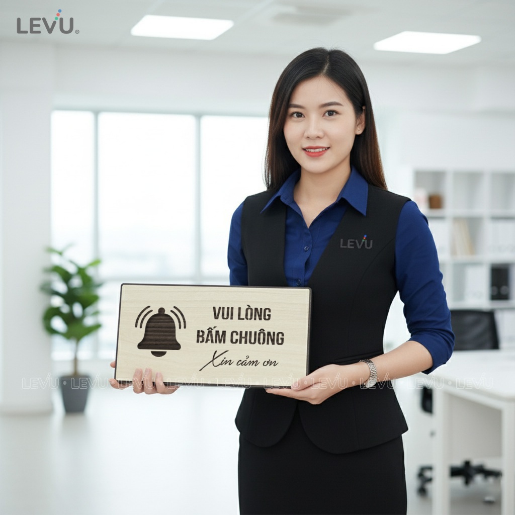 Bảng gỗ trang trí vui lòng bấm chuông BG97 decor nhà cửa
