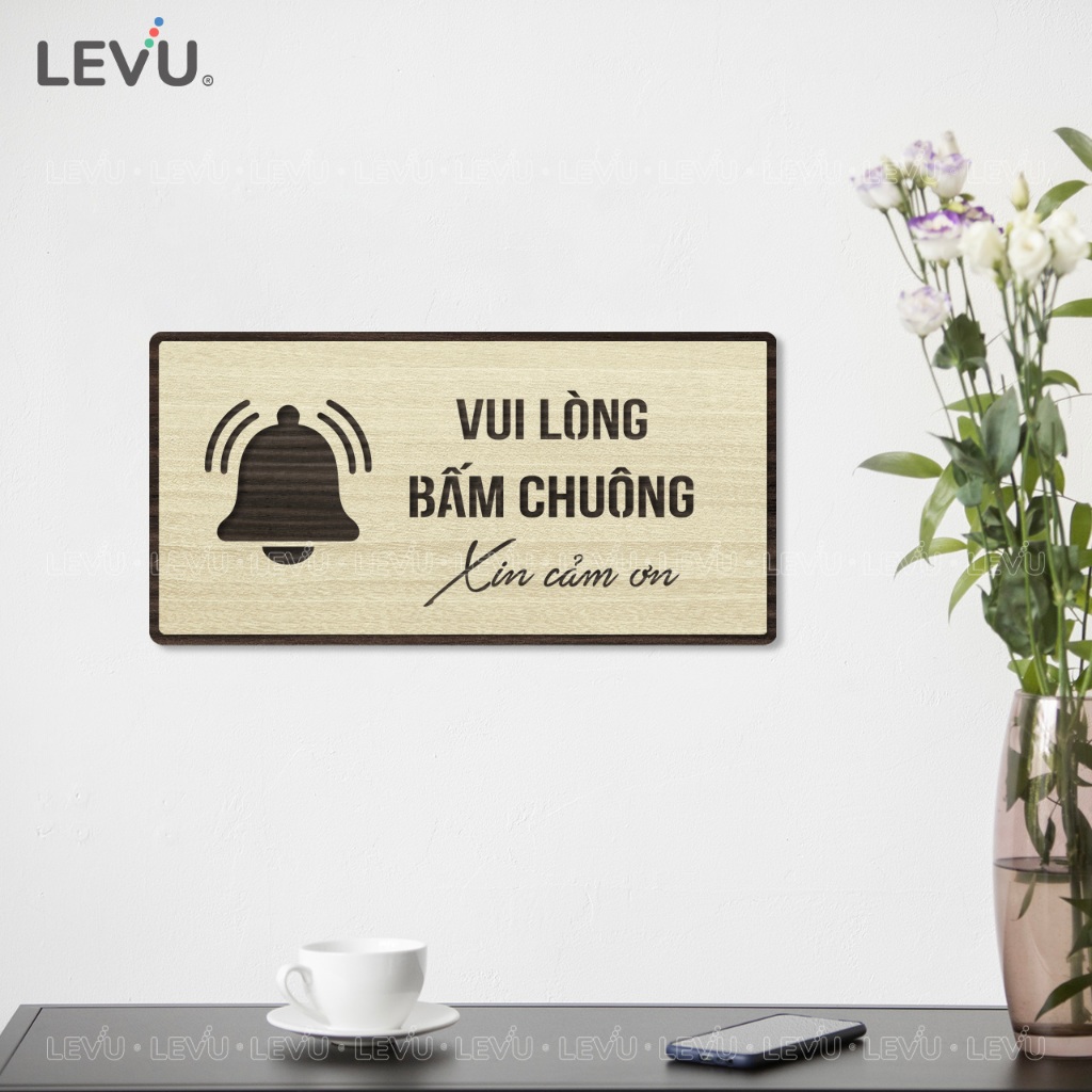 Bảng gỗ trang trí vui lòng bấm chuông BG97 decor nhà cửa
