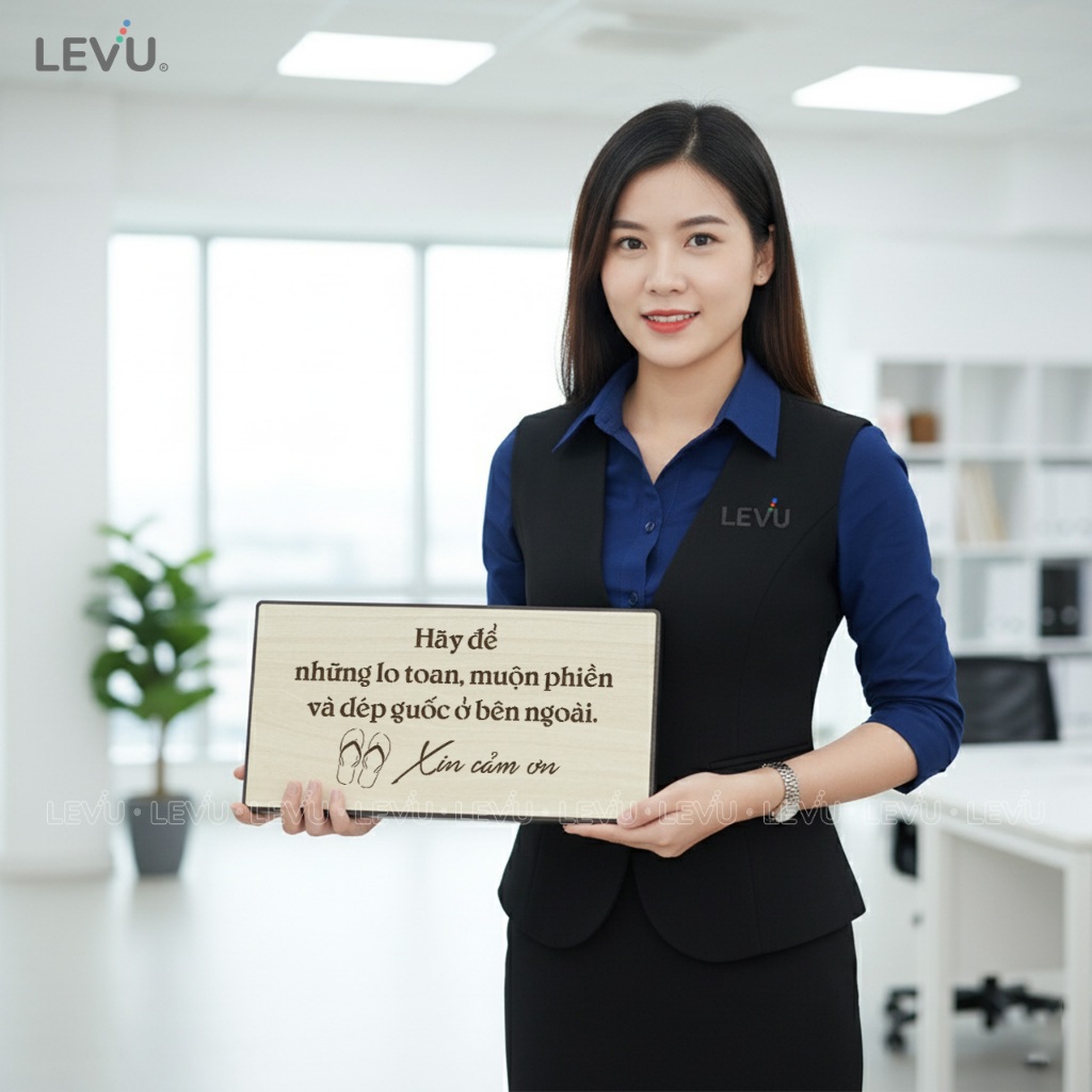 Bảng gỗ yêu cầu vui lòng để dép ở ngoài BG100 trang trí nhà cửa