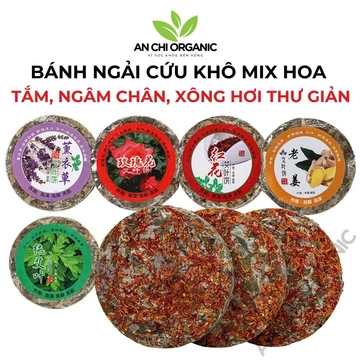 [SET 2-5 BÁNH TRÒN] Lá Thảo Mộc, Ngải Cứu Khô Phối Hoa Tắm, Ngâm Chân Xông Hơi Thư Giãn, Lưu Thông Máu Huyết An Chi Orga