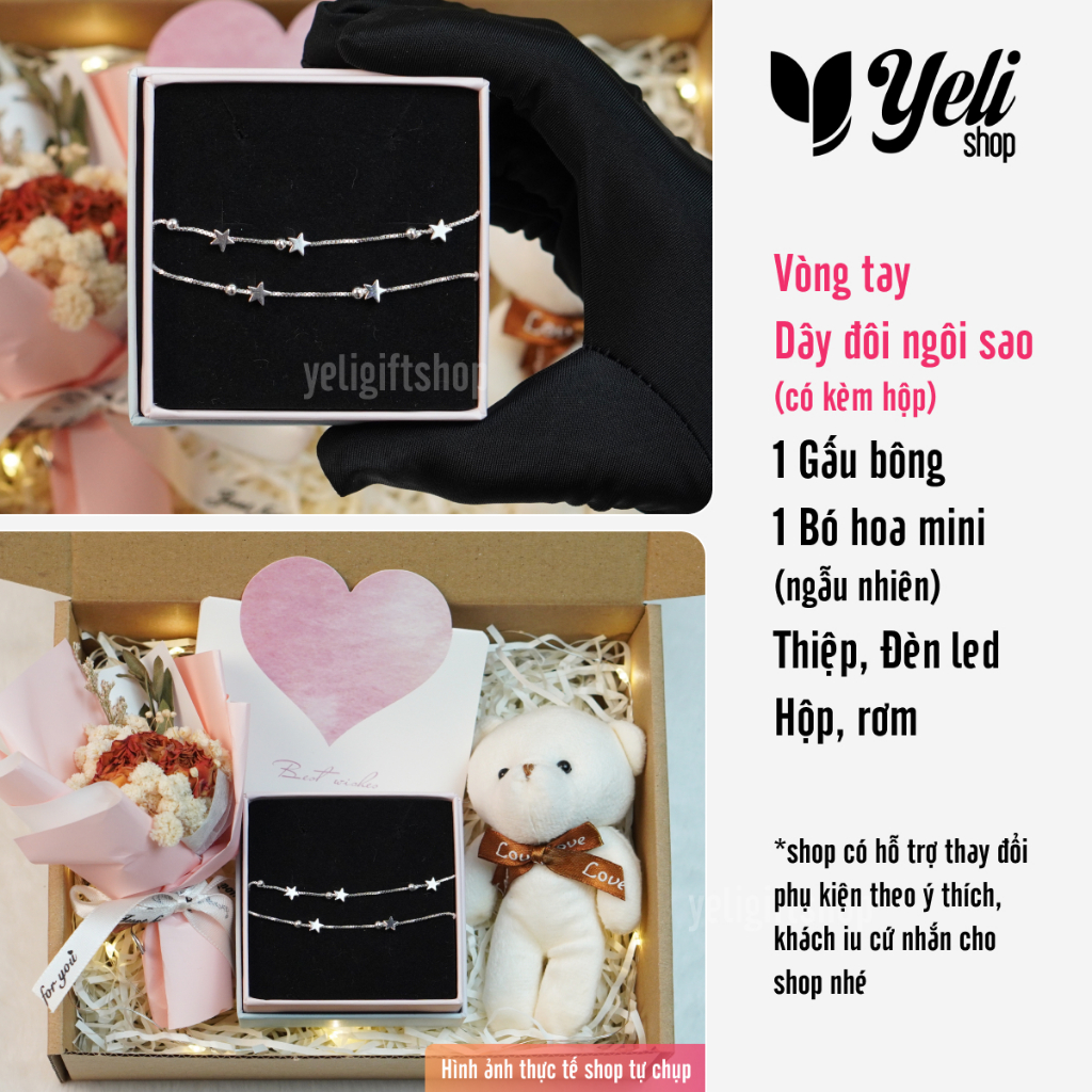 Set quà tặng người yêu, bạn thân, Set quà trang sức dây chuyền, vòng tay tặng bạn gái, Hộp quà trang sức hoa gấu