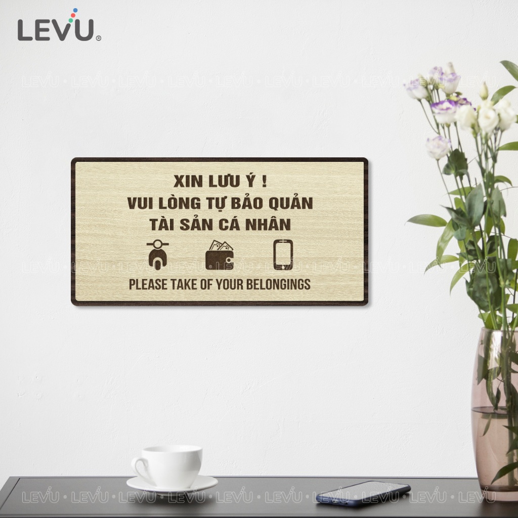 Bảng gỗ thông báo vui lòng tự bảo quản tài sản cá nhân BG101 trang trí cửa hàng