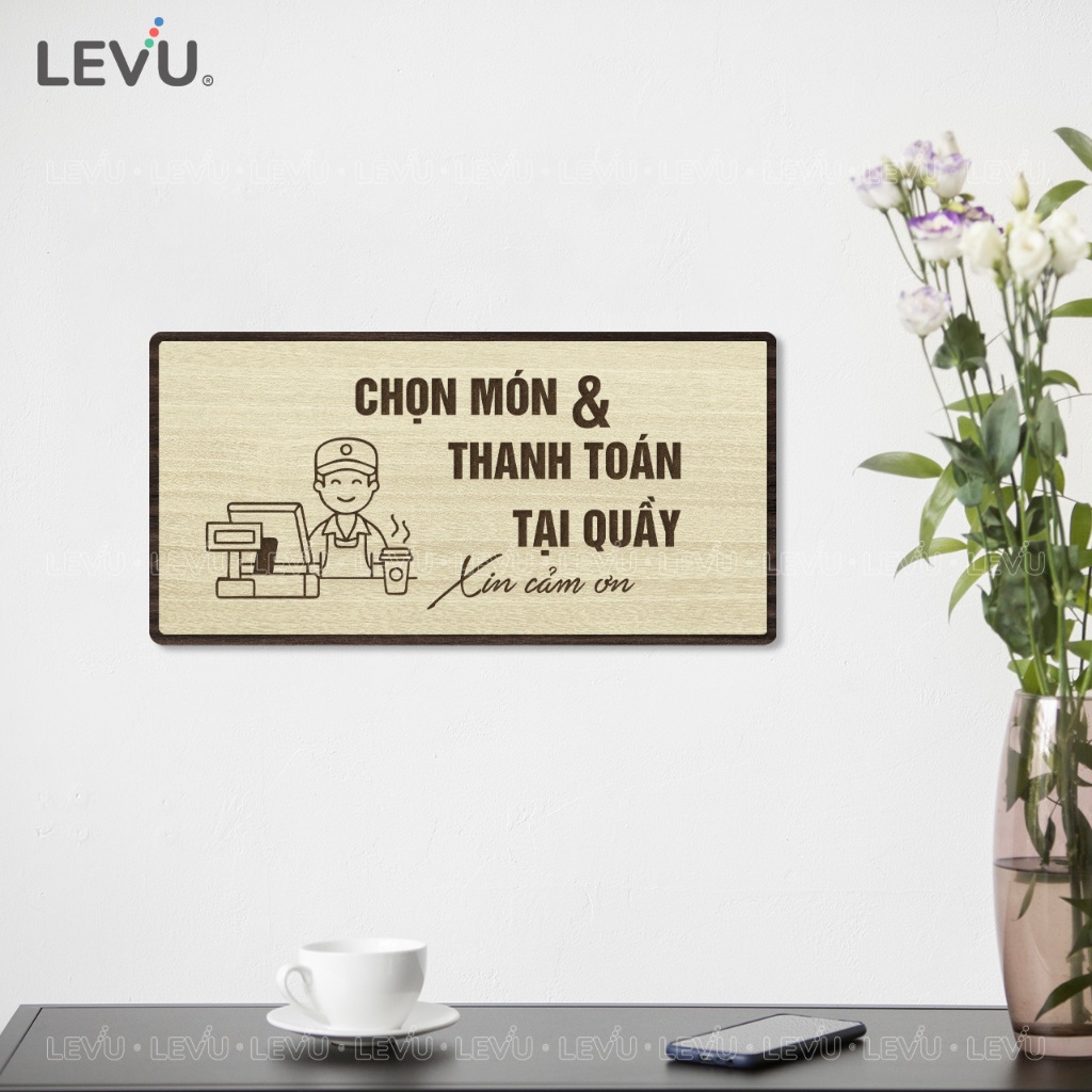Bảng gỗ thông báo chọn món và thanh toán tại quầy BG103 trang trí nhà hàng, decor quán cà phê