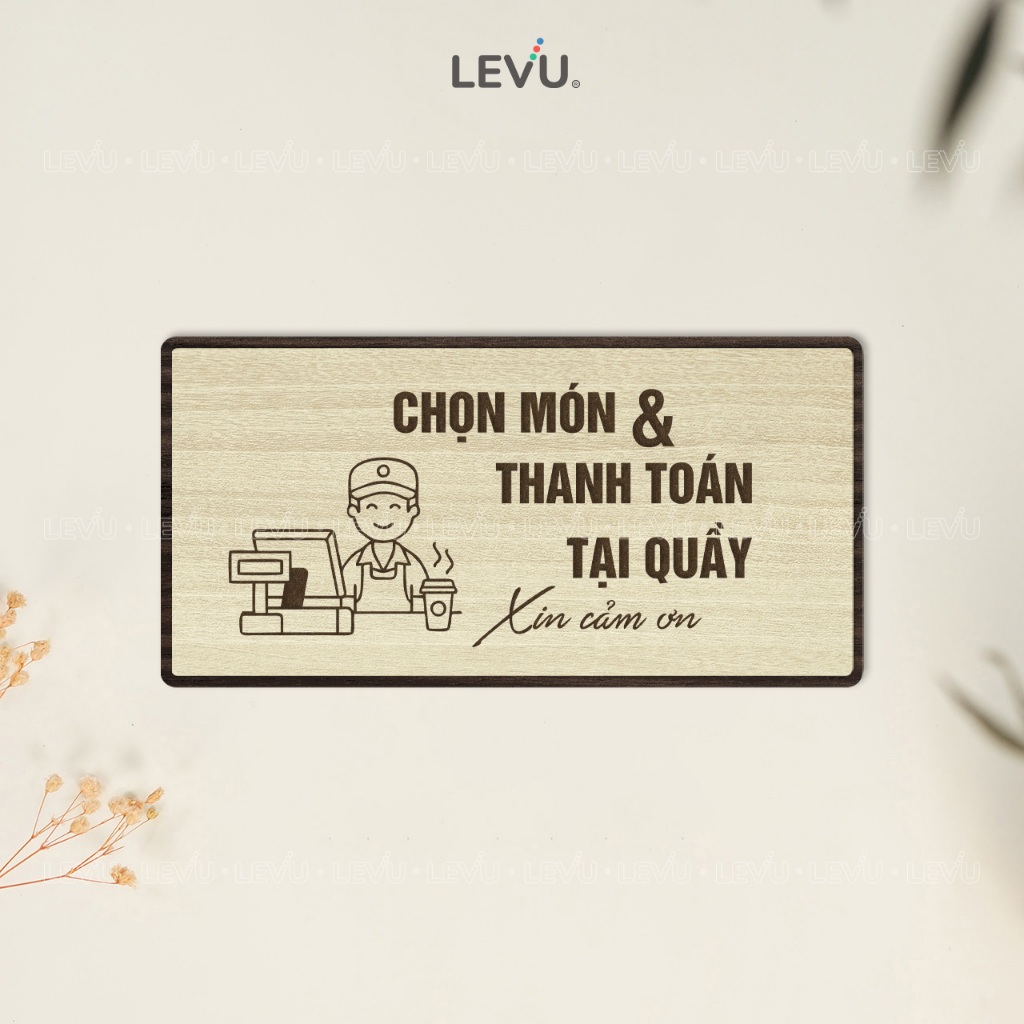 Bảng gỗ thông báo chọn món và thanh toán tại quầy BG103 trang trí nhà hàng, decor quán cà phê