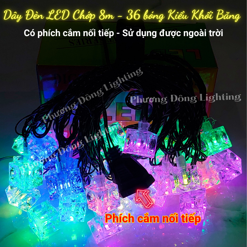 Dây đèn LED Chớp Trang trí Noel - Lễ - Tết  dài 8m 36 bóng Có phích cắm nối tiếp Sử dụng được ngoài trời