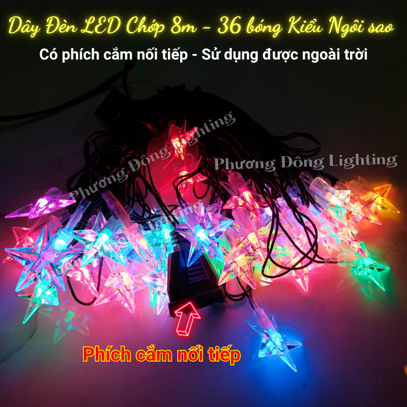Dây đèn LED Chớp Trang trí Noel - Lễ - Tết  dài 8m 36 bóng Có phích cắm nối tiếp Sử dụng được ngoài trời