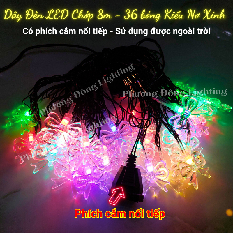 Dây đèn LED Chớp Trang trí Noel - Lễ - Tết  dài 8m 36 bóng Có phích cắm nối tiếp Sử dụng được ngoài trời
