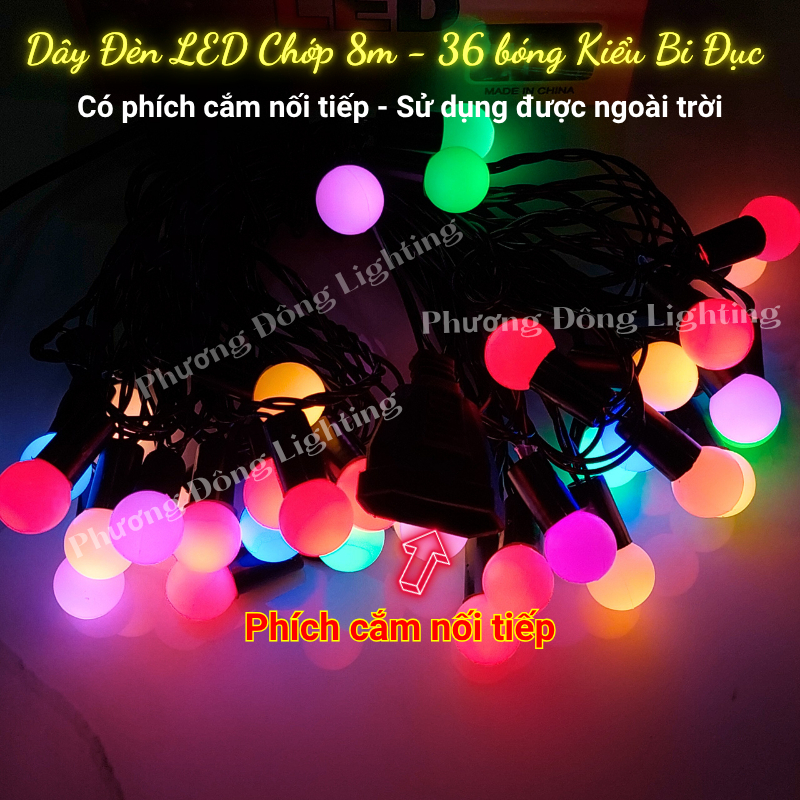 Dây đèn LED Chớp Trang trí Noel - Lễ - Tết  dài 8m 36 bóng Có phích cắm nối tiếp Sử dụng được ngoài trời