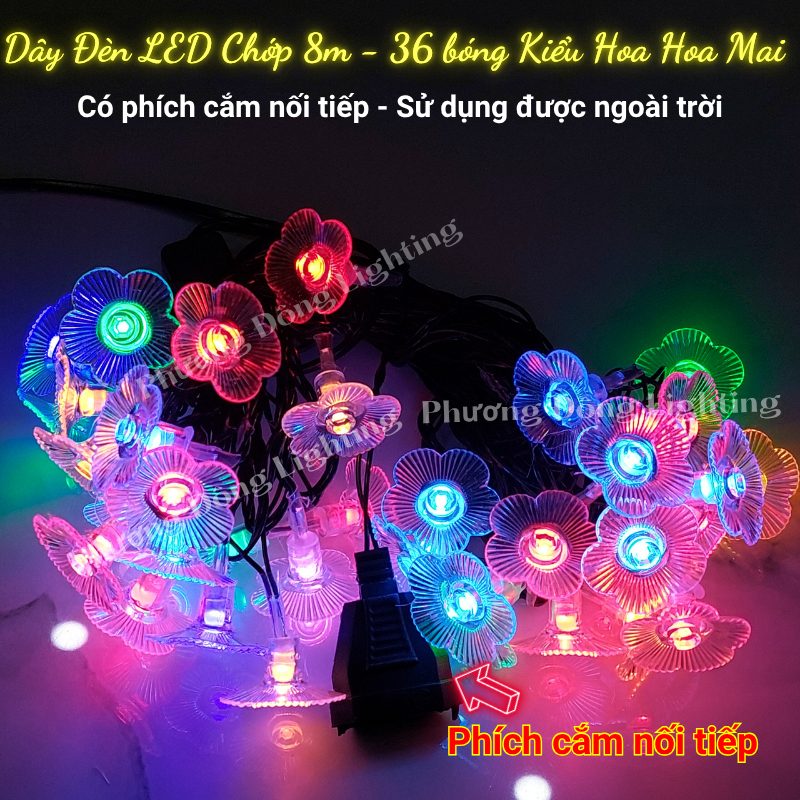 Dây đèn LED Chớp Trang trí Noel - Lễ - Tết  dài 8m 36 bóng Có phích cắm nối tiếp Sử dụng được ngoài trời