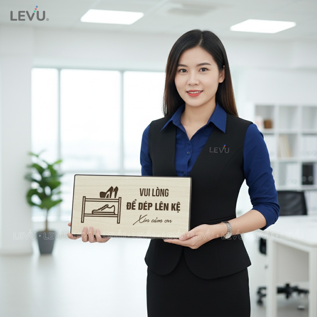 Bảng gỗ thông báo vui lòng để dép lên kệ BG104 trang trí nhà cửa