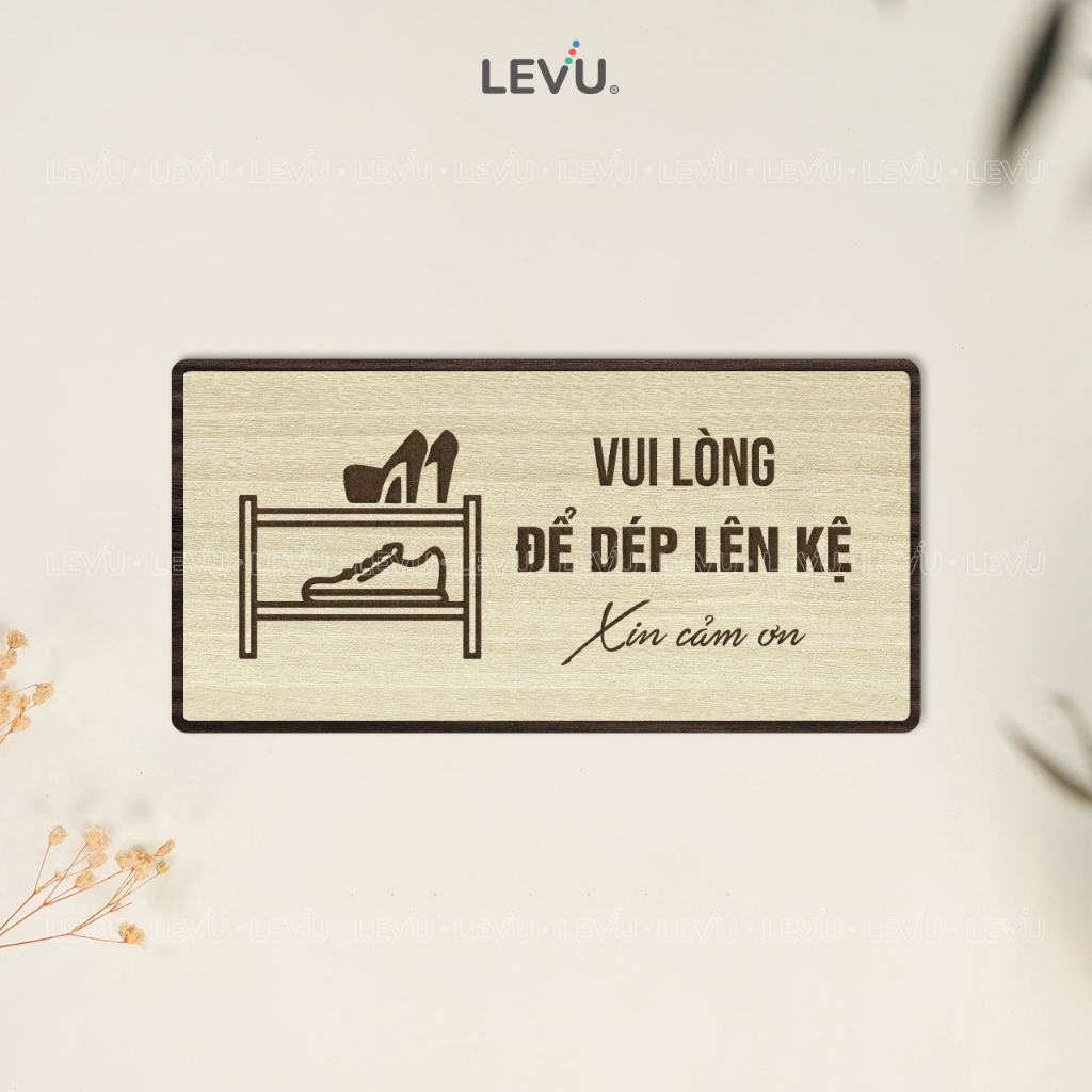 Bảng gỗ thông báo vui lòng để dép lên kệ BG104 trang trí nhà cửa