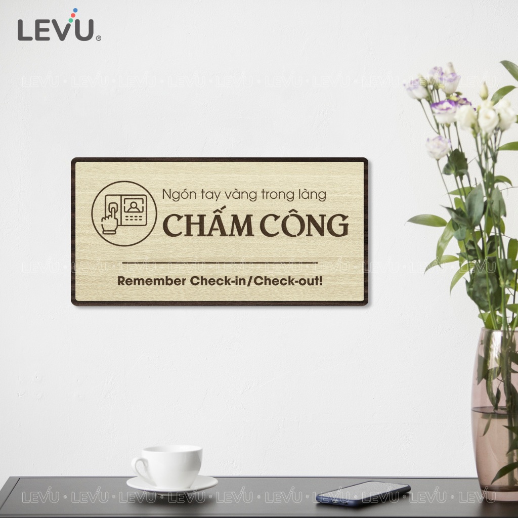 Bảng gỗ thông báo khu vực chấm công nhân viên BG105 trang trí công ty