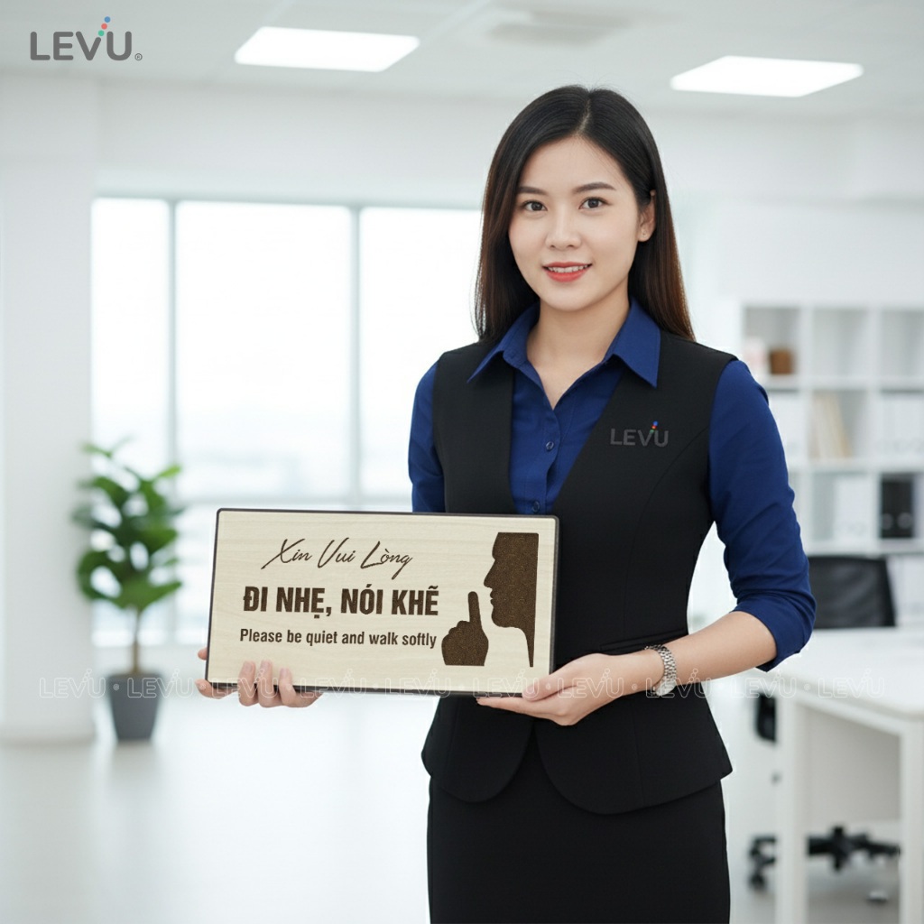 Bảng gỗ thông báo vui lòng đi nhẹ nói khẽ BG106 trang trí khu vực yêu cầu giữ im lặng