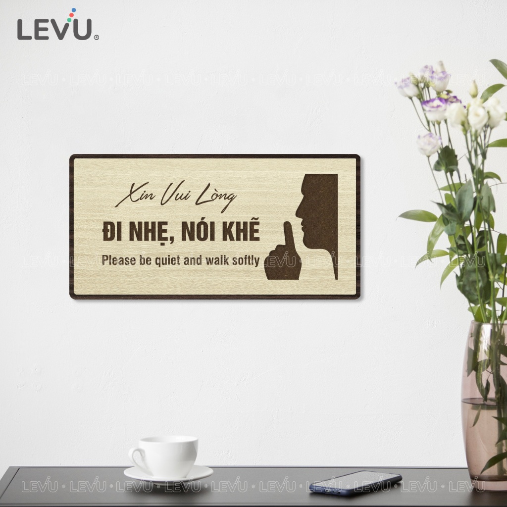 Bảng gỗ thông báo vui lòng đi nhẹ nói khẽ BG106 trang trí khu vực yêu cầu giữ im lặng