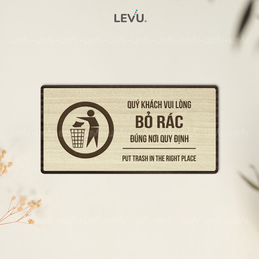 Bảng gỗ thông báo vui lòng bỏ rác đúng nơi quy định BG109 trang trí nhà cửa