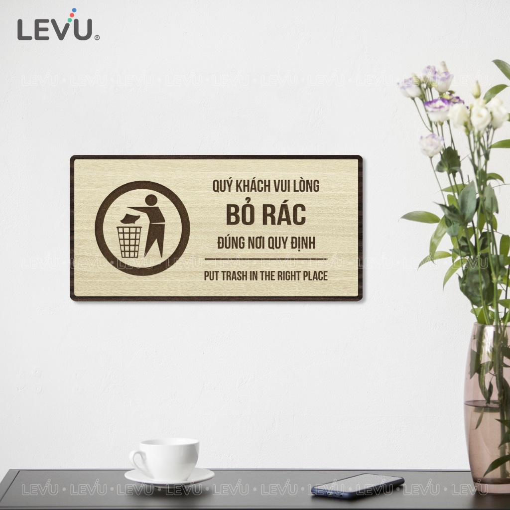 Bảng gỗ thông báo vui lòng bỏ rác đúng nơi quy định BG109 trang trí nhà cửa