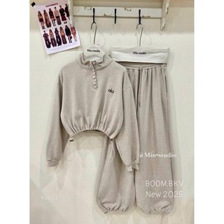 Set Bộ Đồ Nữ Len Lông Thỏ Thêu Alo Áo Cổ Trụ CÚC BỌC Dây Rút Gấu Áo Mix Quần Dài Ống Rộng Dây Rút Gấu