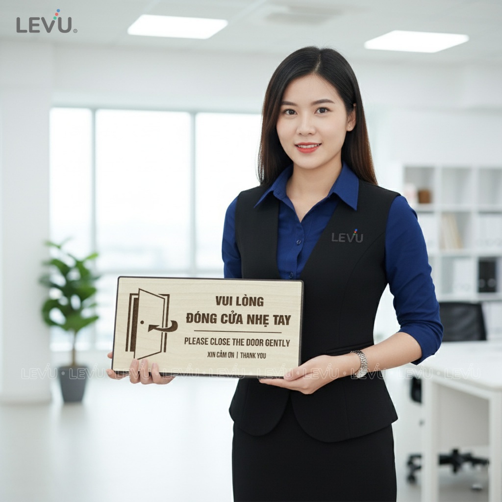 Bảng gỗ thông báo vui lòng đóng cửa nhẹ tay BG111 trang trí nhà cửa