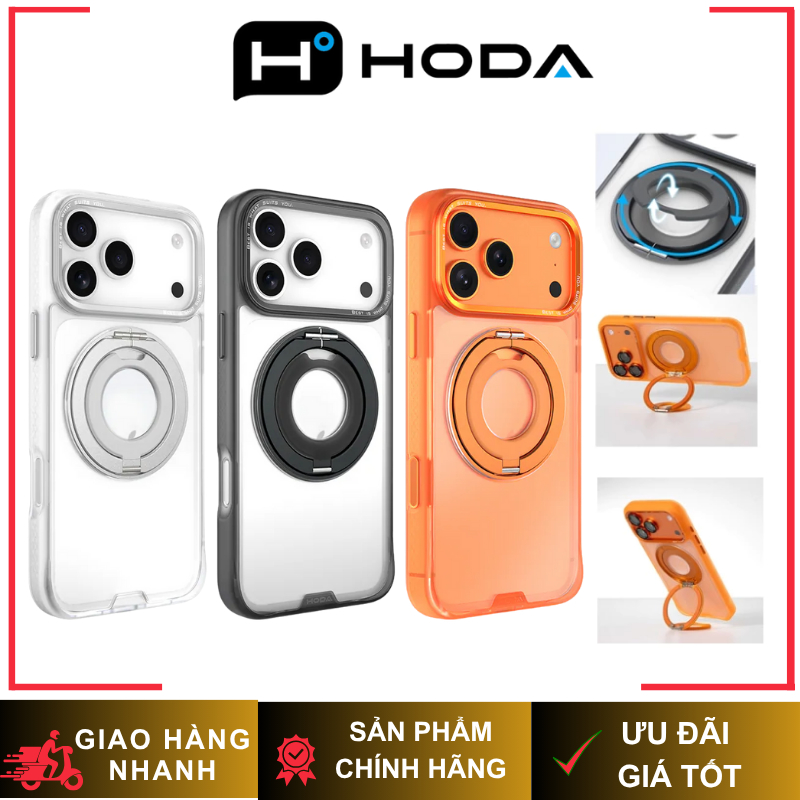 [ Có Nút Control ] Ốp Chống Sốc HODA® Soft Stone Stand Ring - Tích Hợp Sạc Từ Tính Kiêm Giá Đỡ cho iP 17/16 Series